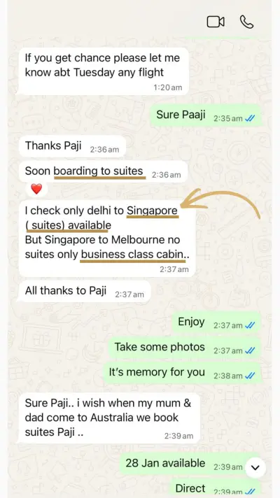 Client win: Delhi → Singapore in Suites, Singapore → Melbourne in Business Class